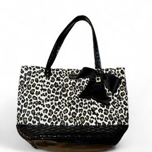 Betsey Johnson Leopard Print Tote Bag with Bow & Charm